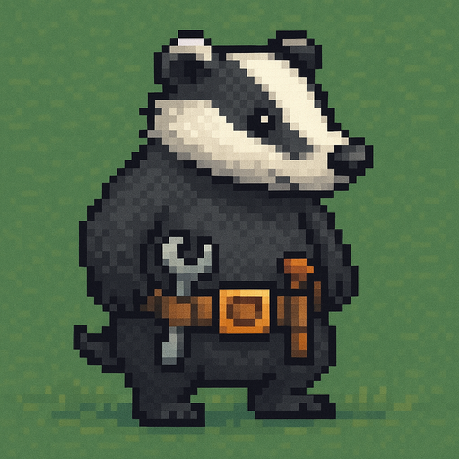 Pixel-art badger wearing a toolbelt